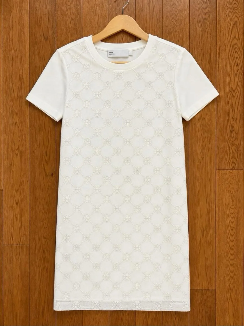 Tory Burch Ivory Monogram Logo Textured Shift Dress XXS Short Sleeve